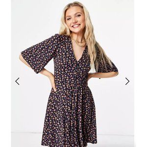 ASOS DESIGN Mini Swing Dress Navy Floral Ditsy Country Chic Boho Summer UK10 US6